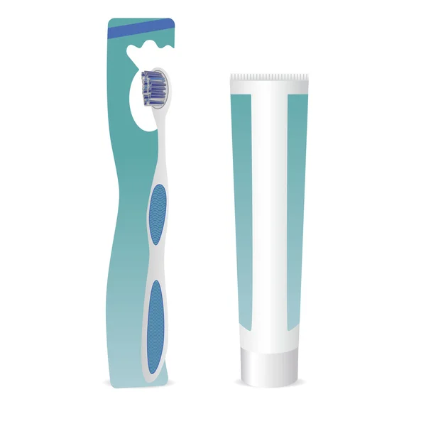 Set de cepillo de dientes y pasta de dientes. Ilustración vectorial — Vector de stock