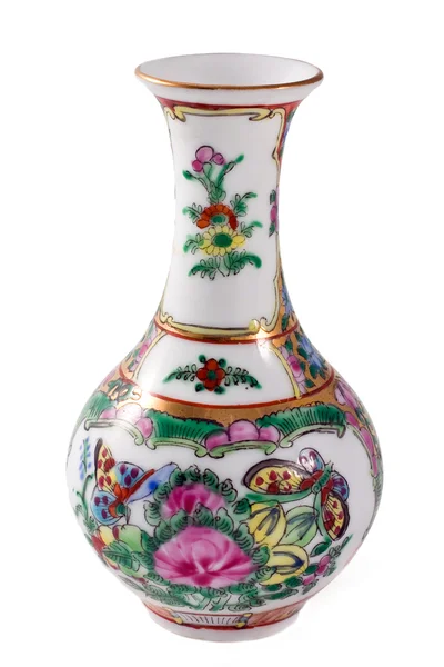 Piccolo vaso di porcellana su sfondo bianco — Foto Stock