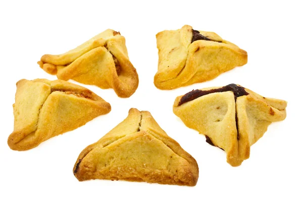 Purim - Kekse für ein Urlaubspurim auf weißem Hintergrund — Stockfoto