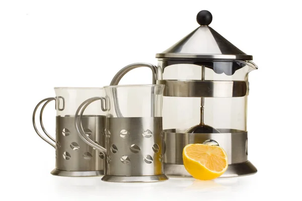 Set for tea from a glass and metal — Stock Photo, Image