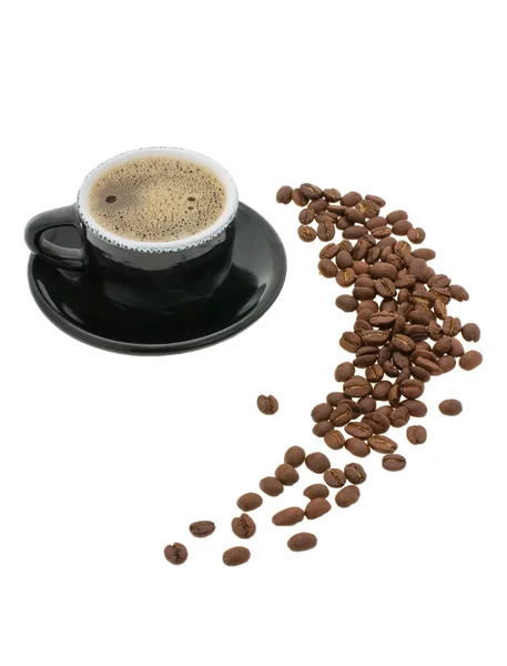 Kubek z kawą i ziarna — Zdjęcie stockowe