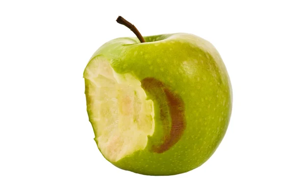 Manzana verde sobre fondo blanco con marca de beso — Foto de Stock