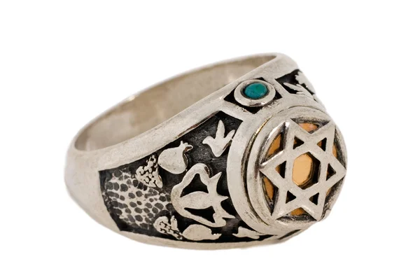 Cabalistic silver ring — Stock Photo, Image