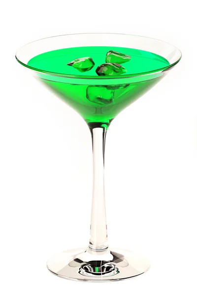 Бокал мартини с зеленым коктейлем на белом — стоковое фото