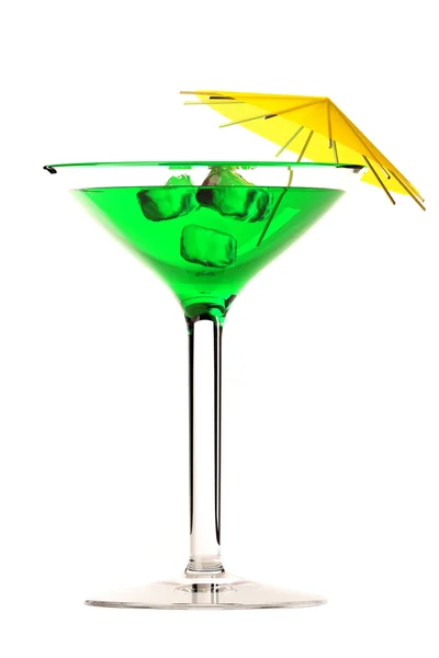Бокал мартини с зеленым коктейлем на белом Стоковая Картинка