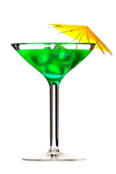 Bicchiere Martini con coctail verde isolato su bianco Fotografia Stock