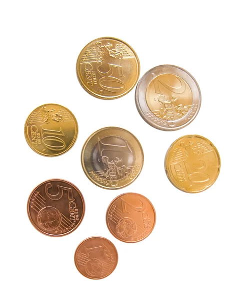 Todas as moedas de euro disponíveis, isoladas em branco — Fotografia de Stock