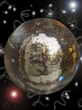 Disco ball with sparkles isolated in black clipart