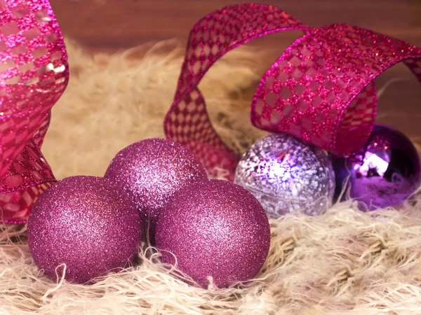 Christmas balls and decoration closeup,in purple and pink colors — Stock Photo, Image