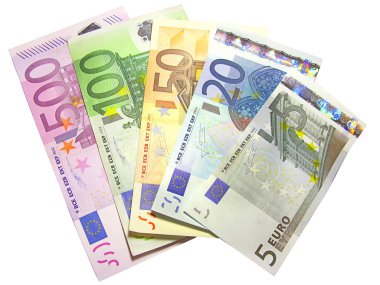 Different euro bills isolated in white clipart