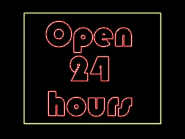 Otevřeno 24 hodin v neonu — Stock fotografie