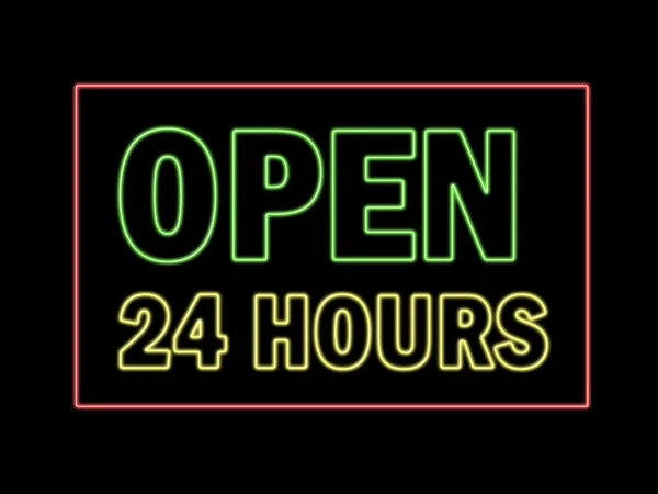 24 Stunden in Neon geöffnet — Stockfoto