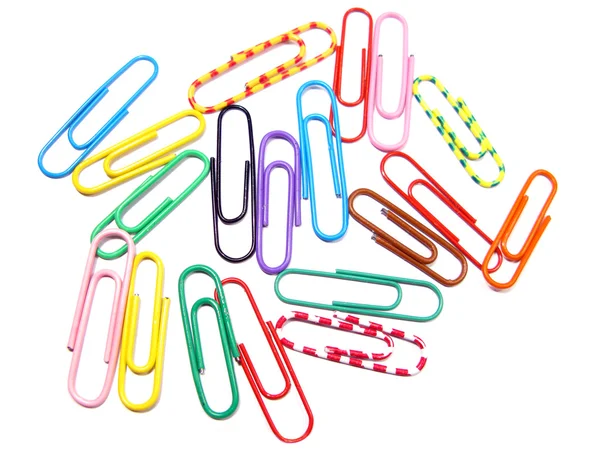 Colorful paper clips isolated in white — Stock Photo, Image