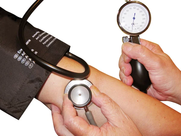 Pomiar ciśnienia krwi. izolacji w biały — Zdjęcie stockowe