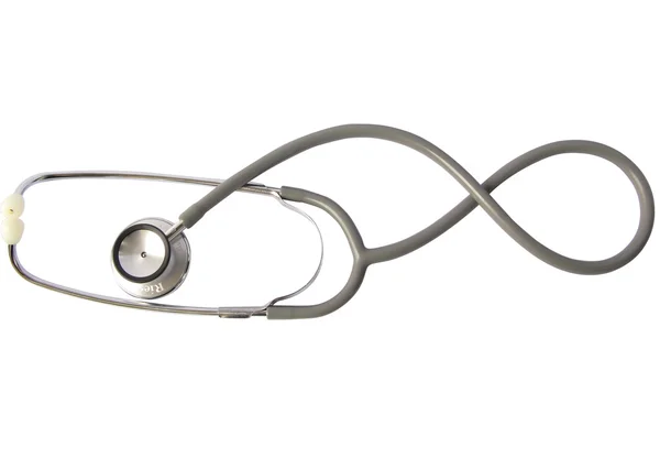 Серый медицинский стетоскоп на белом фоне — стоковое фото