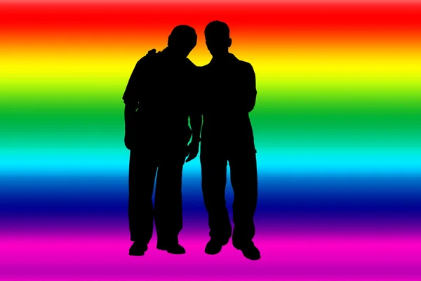 Regenbogenbanner mit schwulen Silhouetten — Stockfoto