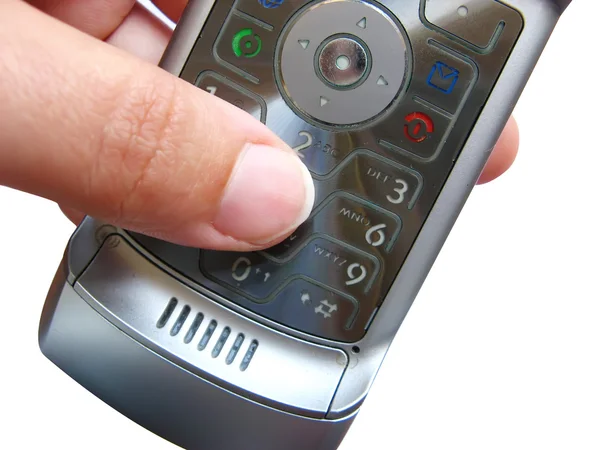 Finger making a call with a mobile telephone — Stock Photo, Image