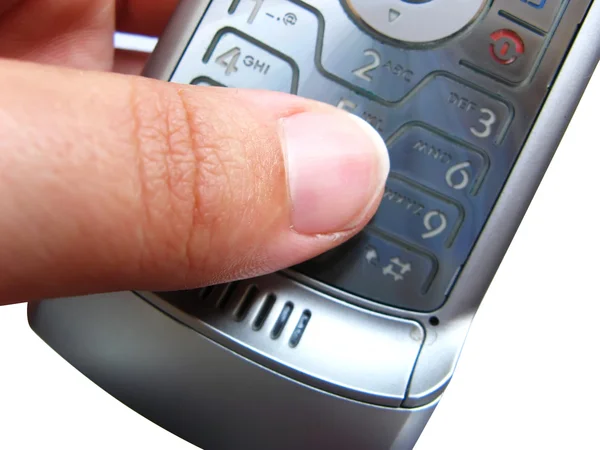 Finger making a call with a mobile telephone — Stock Photo, Image