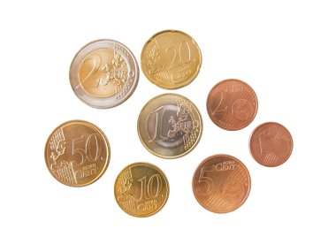 farklı euro coins, beyaz izole sent