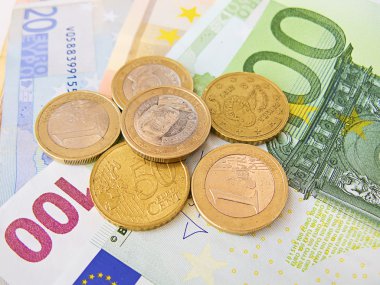 Euro coins and bills clipart