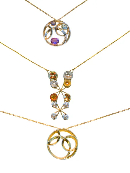 Silber und Diamanten Halsketten isoliert in weiß — Stockfoto