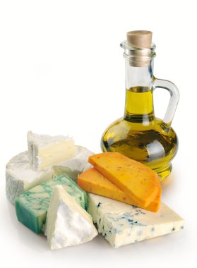 Collection of cheeses and olive oil clipart