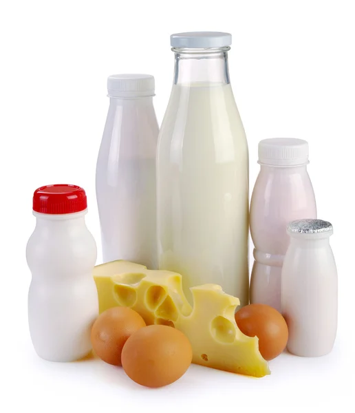 Milk cheese yogurt and eggs — Stock Photo, Image
