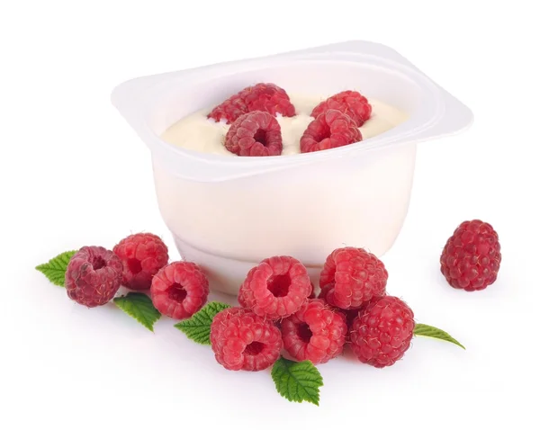 stock image Yoghurt with raspberry