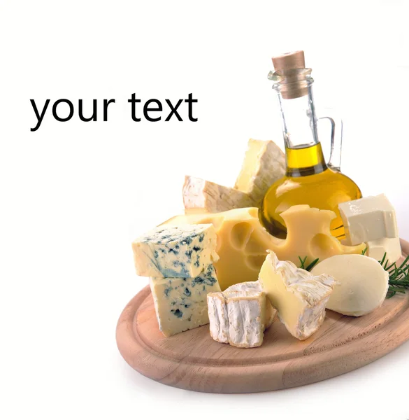 stock image Collection of cheeses and olive oil