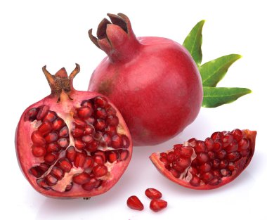 Pomegranate whole and open-face with seeds clipart