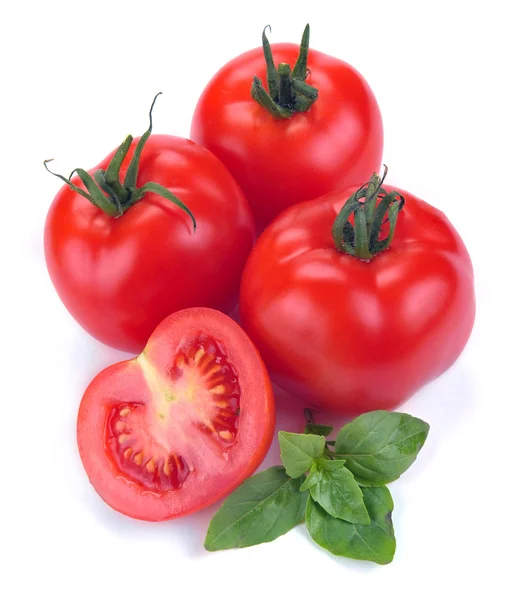Red tomatoes with basil — Stock Photo, Image