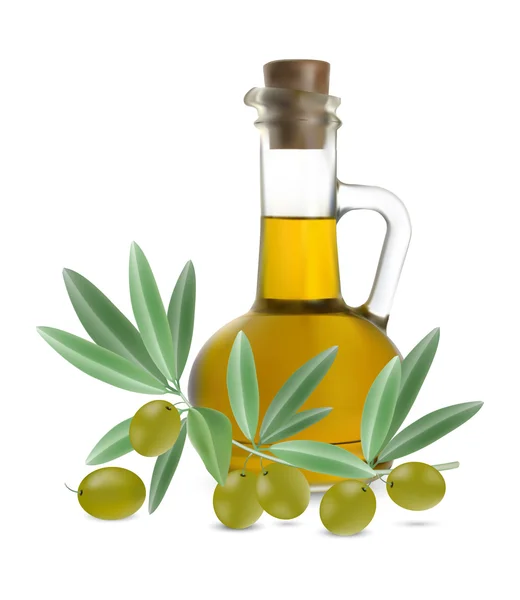 Бутылка оливкового масла с оливками — стоковый вектор