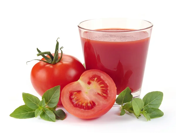 Glas tomatjuice och frukter — Stockfoto