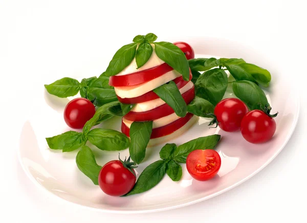 Mozzarella, cherry tomatoes, basil — Stock Photo, Image