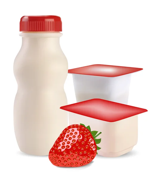 Yogurt and strawberries — Stock Vector