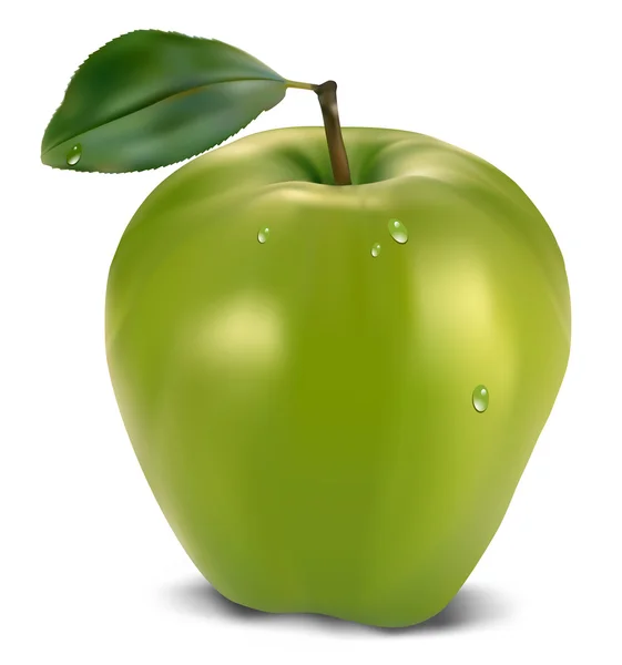 Frischer grüner Apfel mit Blatt — Stockvektor