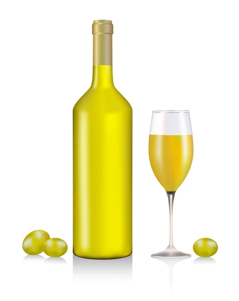 Flasche und Glas mit Weißwein — Stockvektor