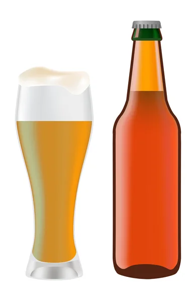 Cerveza en vaso y botella oscura de cerveza — Vector de stock
