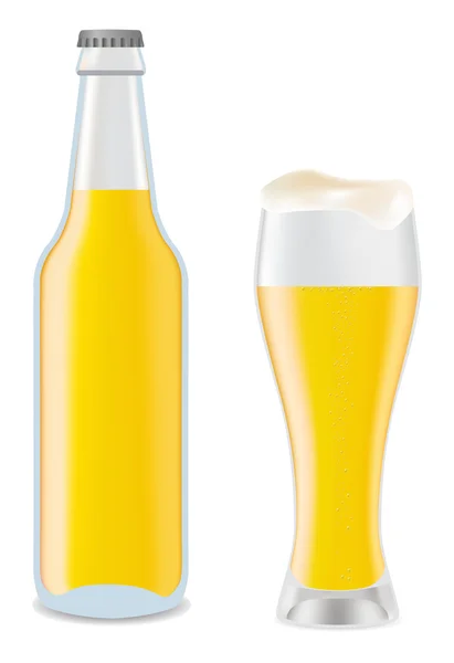Beer in glass and transparent bottle of beer — Stock Vector
