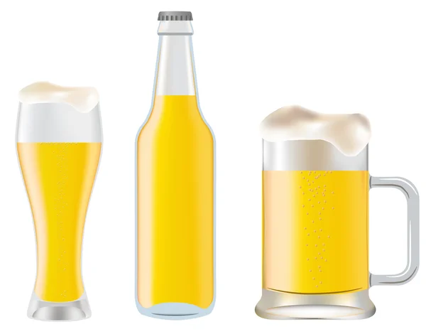 Μπύρα σε ποτήρι και κούπα, μπουκάλι — Διανυσματικό Αρχείο