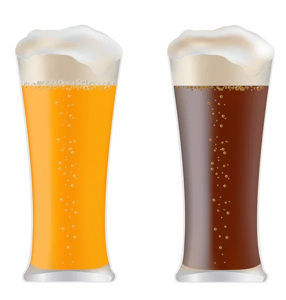 Dos vasos con cerveza oscura y ligera — Vector de stock