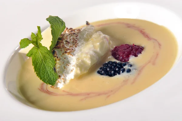 Dessert with custard and whipped cream — Stock Photo, Image