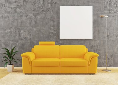 Yellow sofa interior design clipart