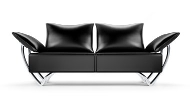 Glamour black leather sofa isolated on white background