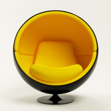modern sarı siyah koza topu sandalye beyaz zemin üzerine izole