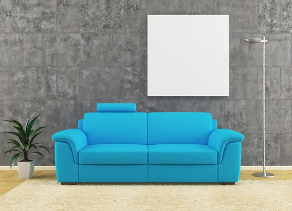 Niebieska kanapa wnętrz — Zdjęcie stockowe