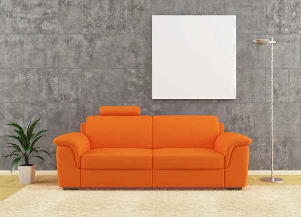 Narancssárga kanapé-lakberendezés — Stock Fotó