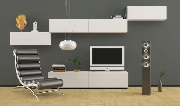 Poltrona de couro preto em design de interiores confortável moderno — Fotografia de Stock