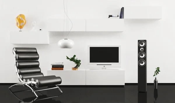 Sillón de cuero negro en moderno diseño interior cómodo — Foto de Stock