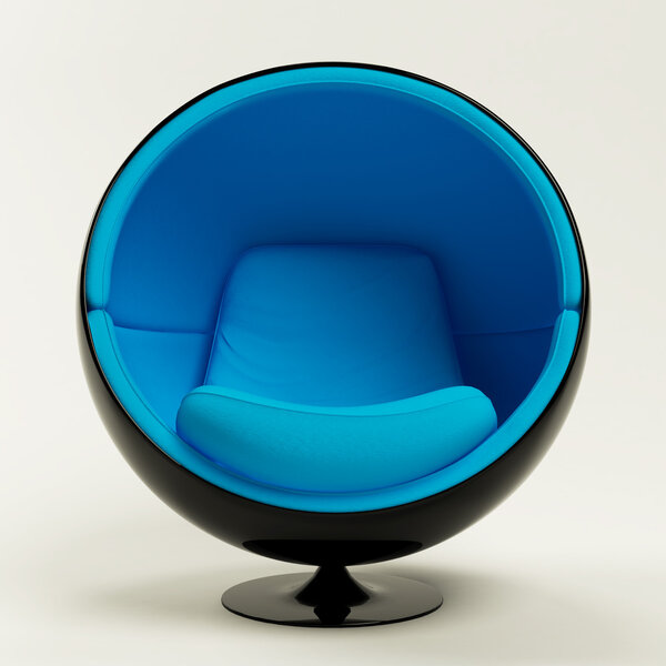 Modern blue black cocoon ball chair isolated on white background